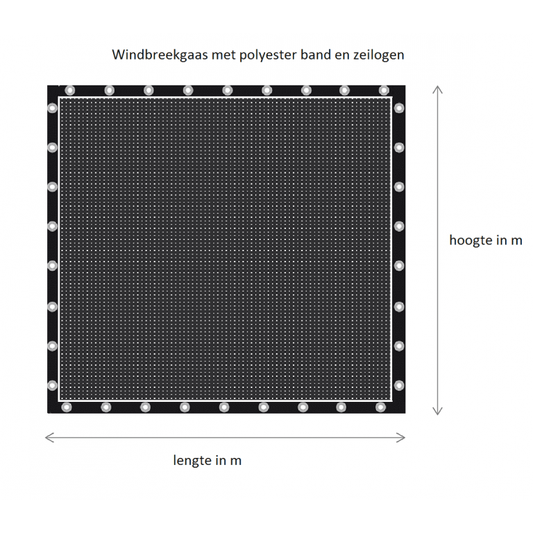 Windbreekgaas Economy Line zwart met polyester band en zeilogen