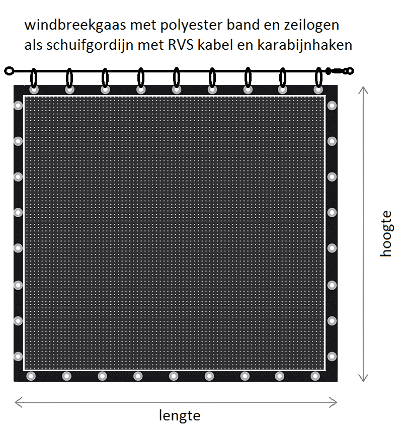 windbreekgaas schuifgordijn met kabel